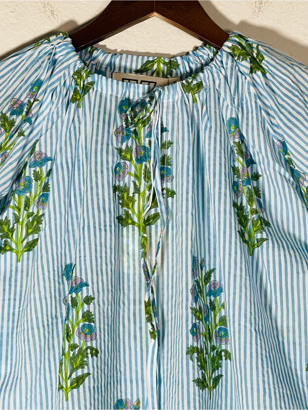 SZ Cornflower Blue Aneeza Print & Thin Stripe IDA Floral Blouse Top NWT Small - Picture 3 of 12